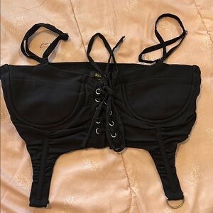 Black Lace-Up Bustier Top
